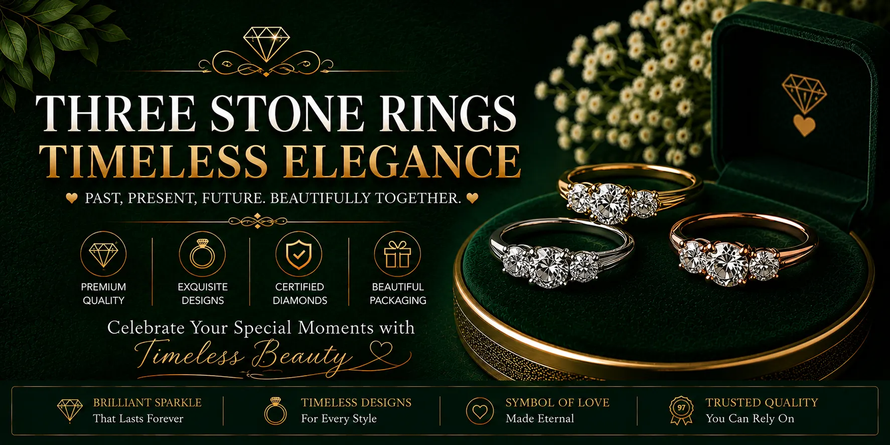 Premium Three Stone Diamond Ring featuring a brilliant center stone with sparkling side diamonds crafted by StuddedBay.
