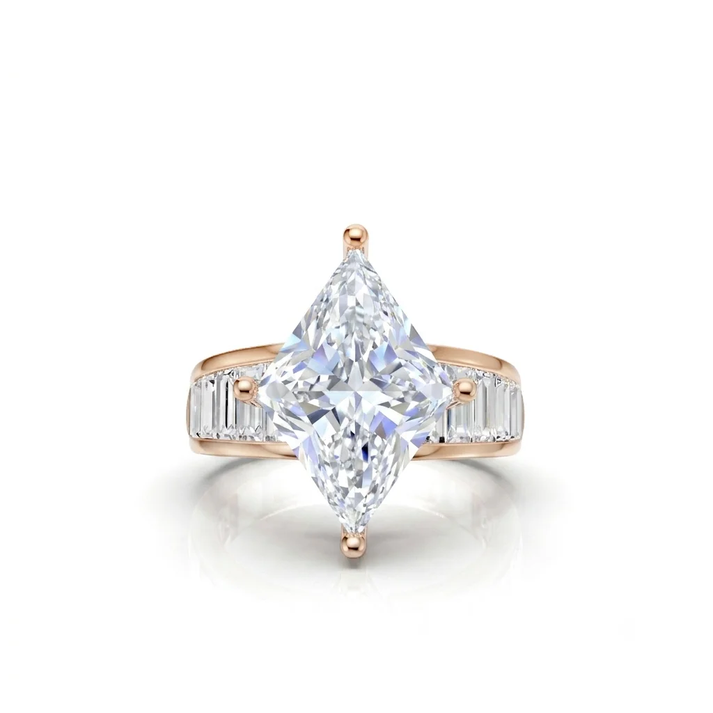 Lab Grown Diamond Ring, 14K Rose Gold Ring, Lozenge Step Cut Ring, Engagement Ring, IGI Certified Diamond, G Color Diamond, VS1 Diamond, Luxury Engagement Ring, Women's Diamond Ring